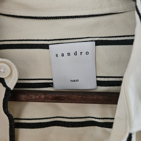 Sandro Paris dress shirt in cream with black diagonal stripes, size medium - Picture 5 of 7